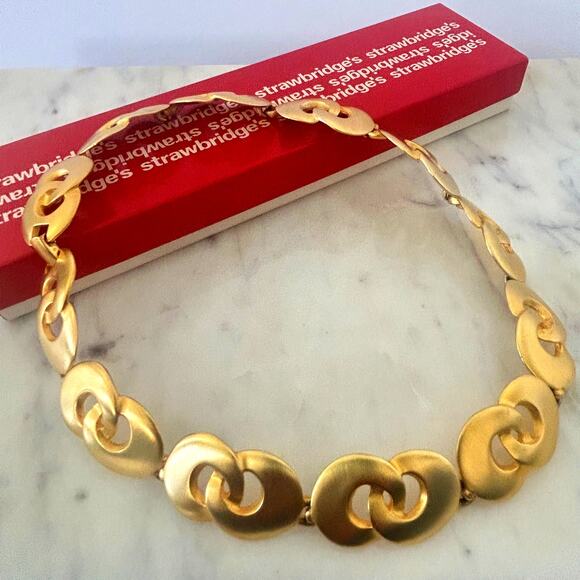 MAXINE DENKER Rare Vintage 80's Modernist Choker Maximalist Matte Goldtone Artsy - Picture 11 of 14